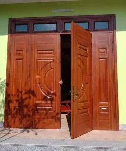 cửa thép vân gỗ 4 cánh lệch
