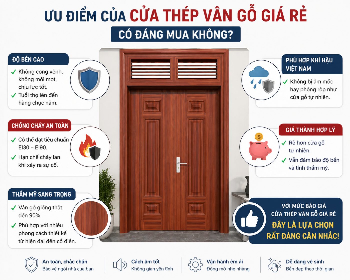 Ưu điểm cửa thép vân gỗ gía rẻ